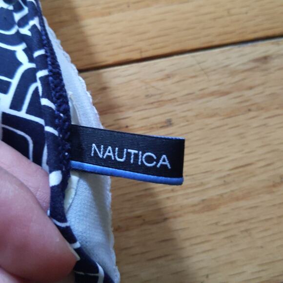 Nautica Navy Blue Bikini Set Geometric Print Halter Triangle Top Medium Swimwear - Picture 5 of 7